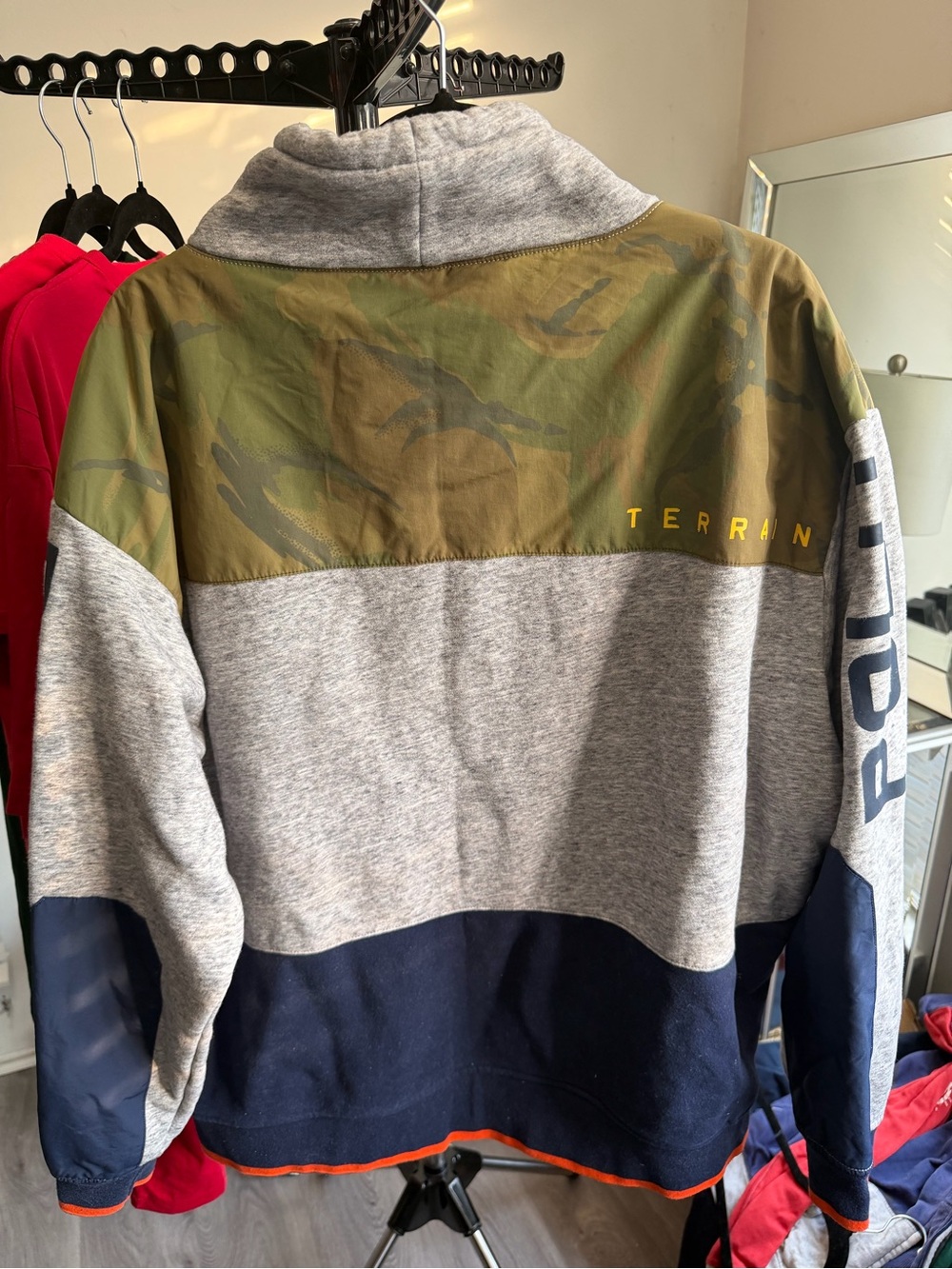 Polo by Ralph Lauren Grey, Navy & Orange Colorblock Pullover Hoodie - Picture 2 of 2
